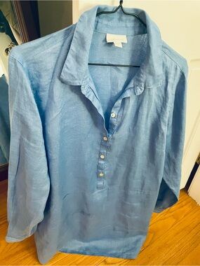 J. Jill Sky Blue Linen Button-Front Tunic